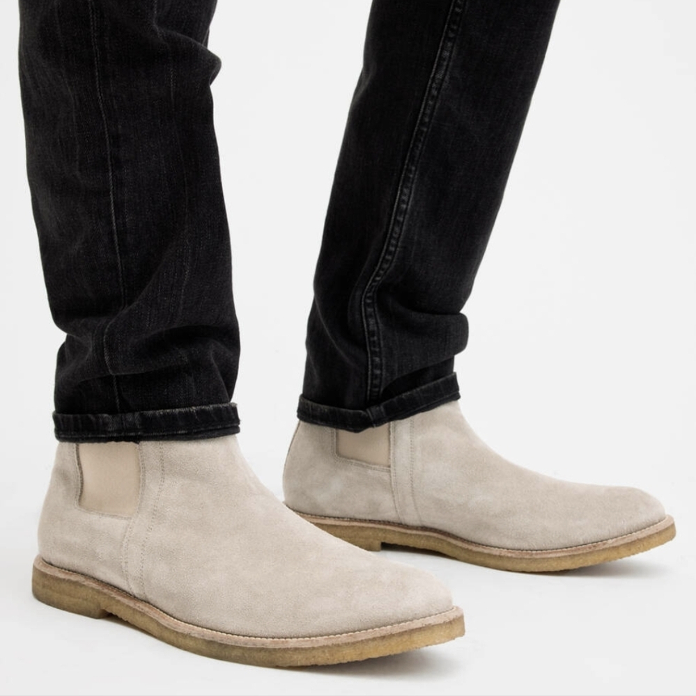 All Saints Rhett suede Chelsea boots, size 40/US 7, sand gray